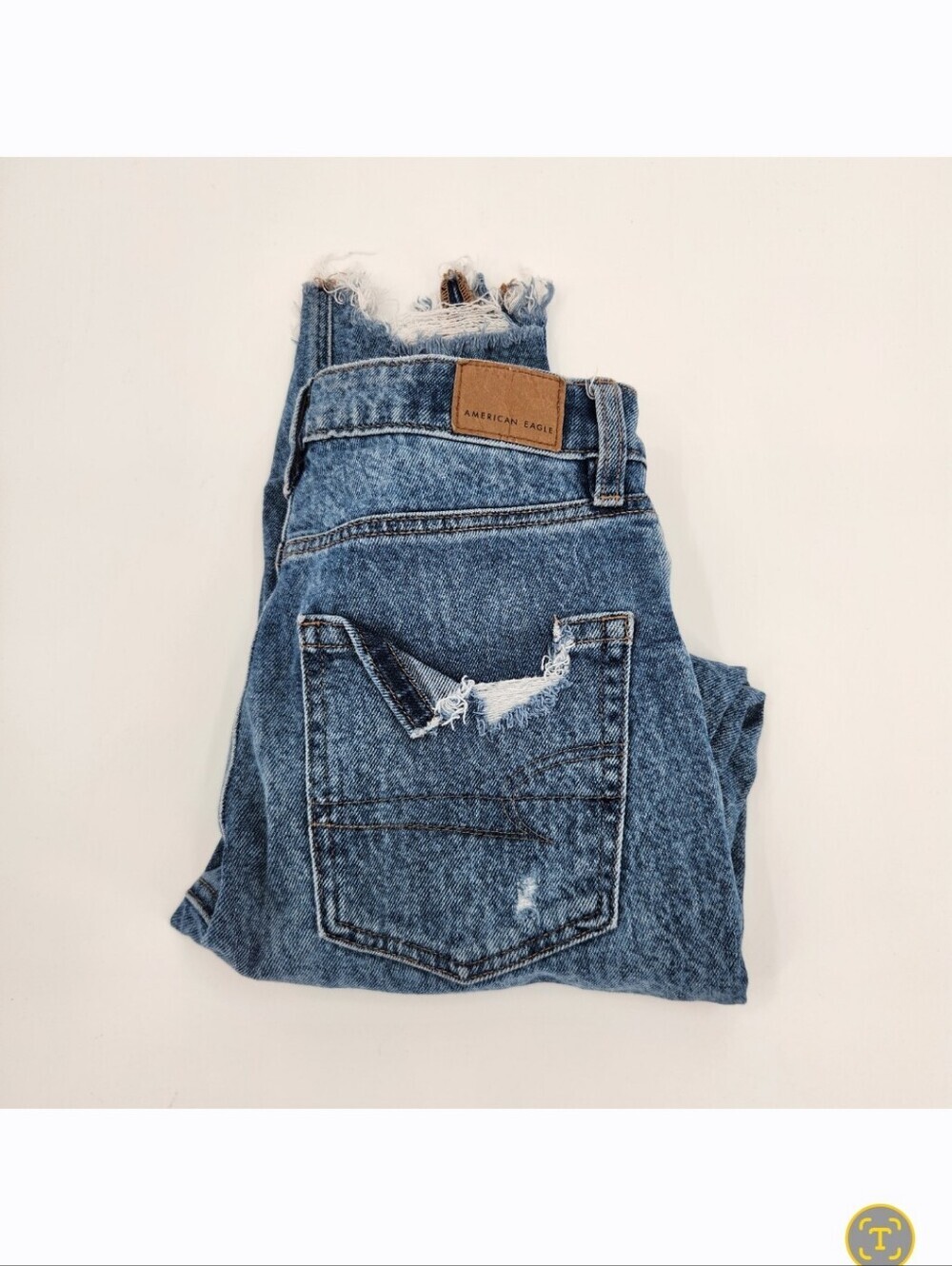 American Eagle Stretch Highest Rise Mom Jean Womens Size 2 Destroyed Medium Wash